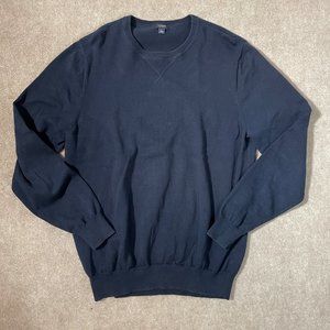 J Crew Mens Sweater Navy Blue Large Cotton Crew Neck Knit Pullover